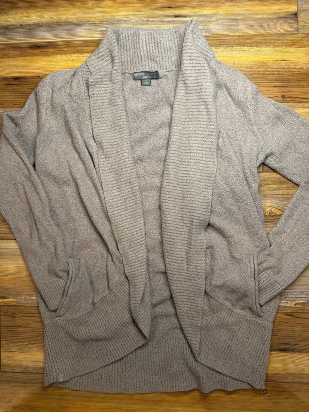 Barefoot Dreams CozyChic Cardigan Taupe Open Front Soft Knit Lounge Sweater